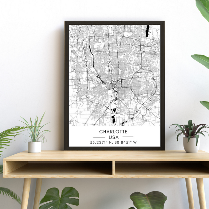 Charlotte City Map-Canvas Wall Art Painting