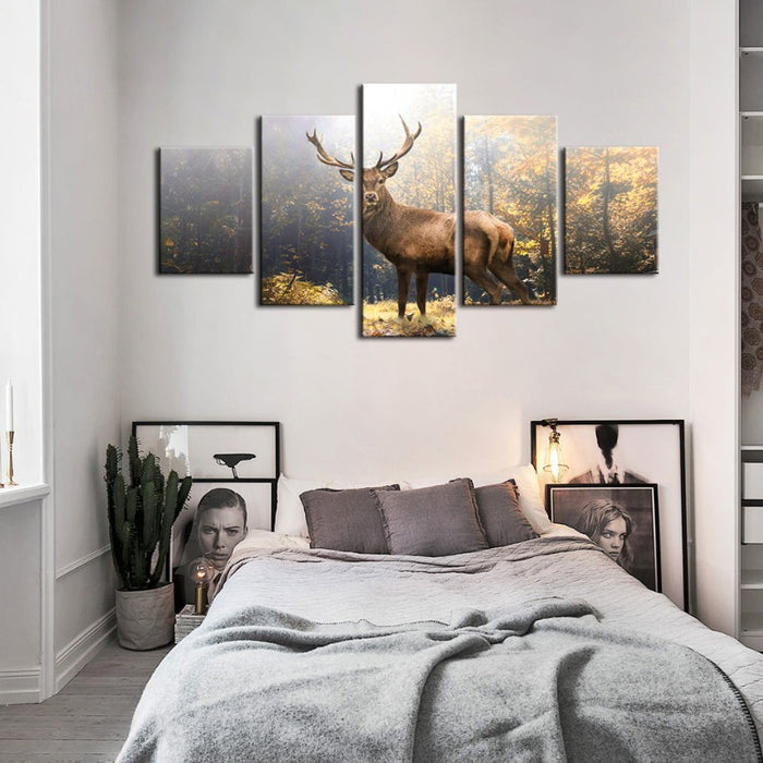 5 Piece Majestic Deer In The Woods - Canvas Wall Art Painting