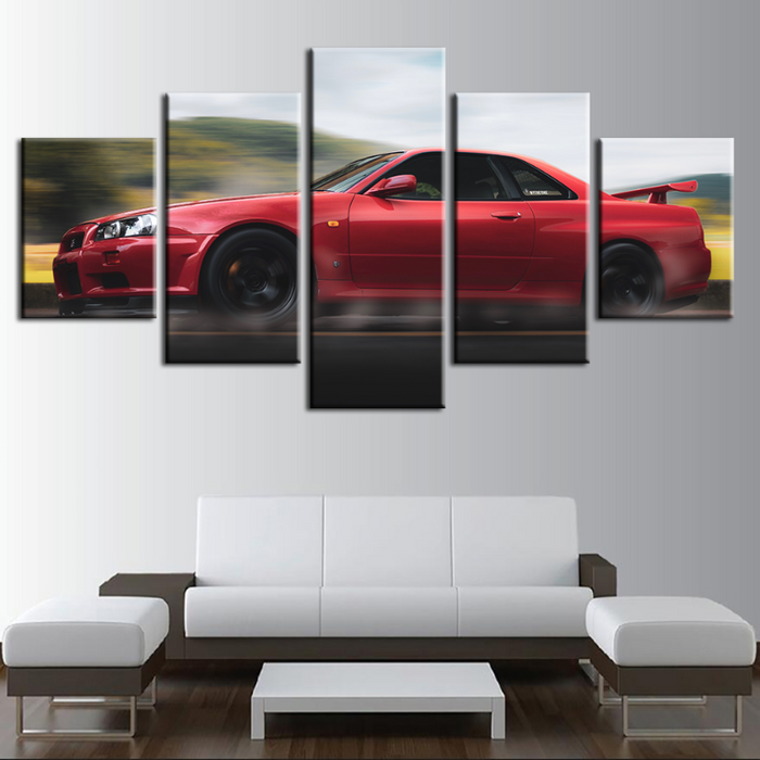 5 Piece Red Classic Metallic Car - Canvas Wall Art Painting