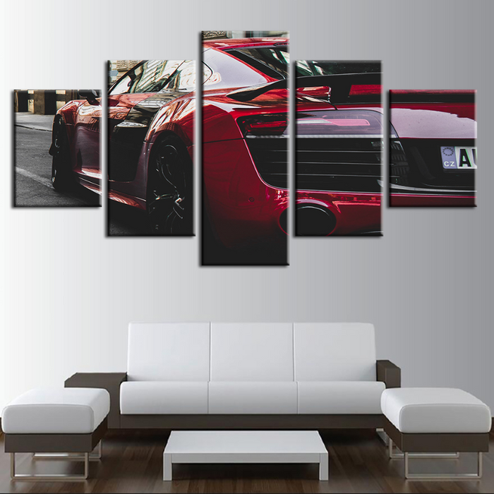 5 Pieces - Red Classic Car - Canvas Wall Art Painting