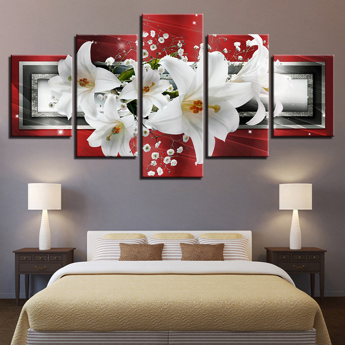 Dynamic White Lilies 5 Piece - Canvas Wall Art Painting