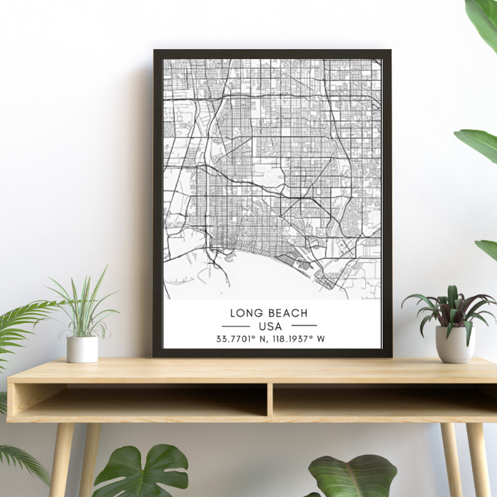 Long Beach City Map - Canvas Wall Art Painting