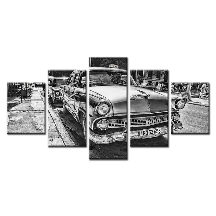 5 Piece Black & White Vintage Car - Canvas Wall Art Painting
