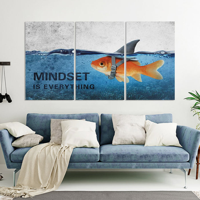 3Pcs Abstract Blue Goldfish Shark Posters Canvas Painting