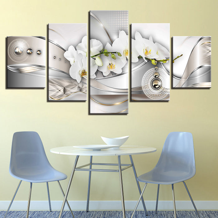 5 Piece Yellow Hue White Flower - Canvas Wall Art Painting