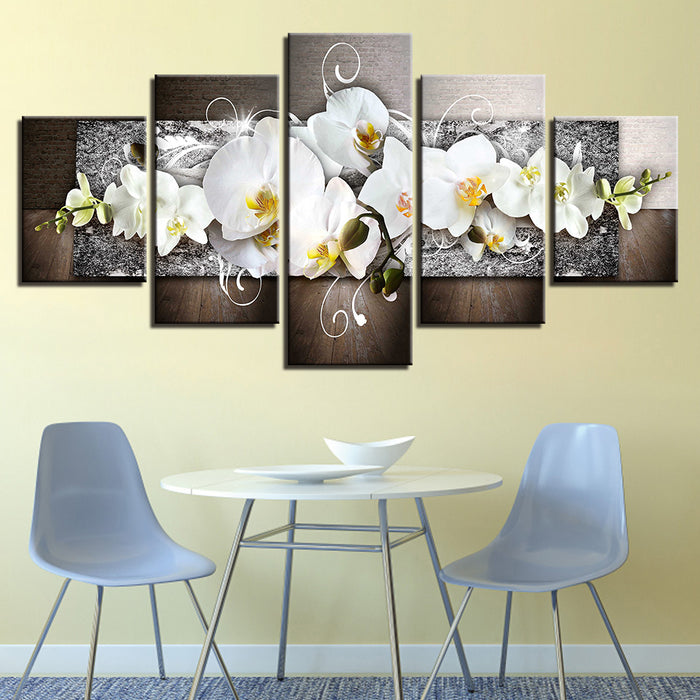 Vibrant White Orchids 5 Piece - Canvas Wall Art Painting