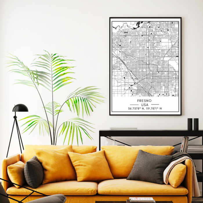 Fresno City Map - Canvas Wall Art Painting