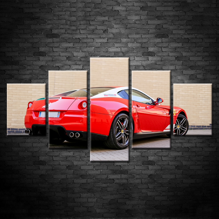 5 Pieces - Red Back View Classic Car - Canvas Wall Art Painting