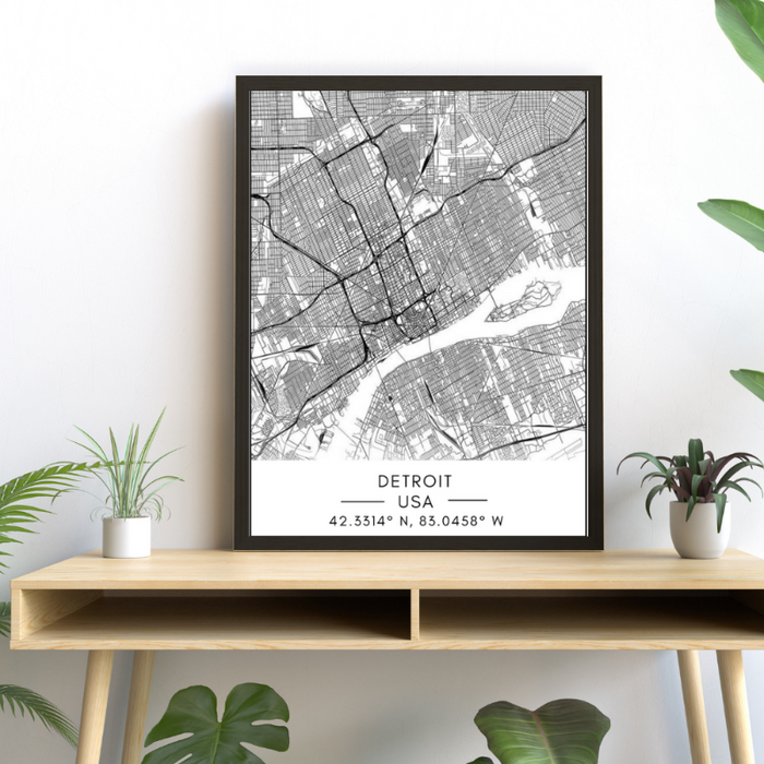 Detroit City Map - Canvas Wall Art Painting