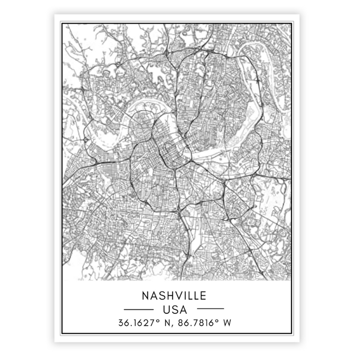 Nashville City Map - Canvas Wall Art Painting