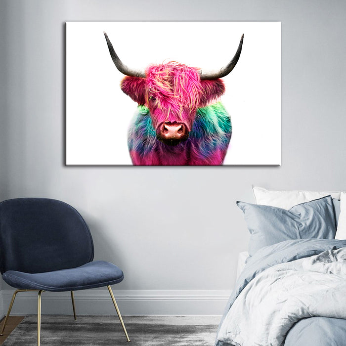 Colorful Pink Cow - Canvas Wall Art Painting