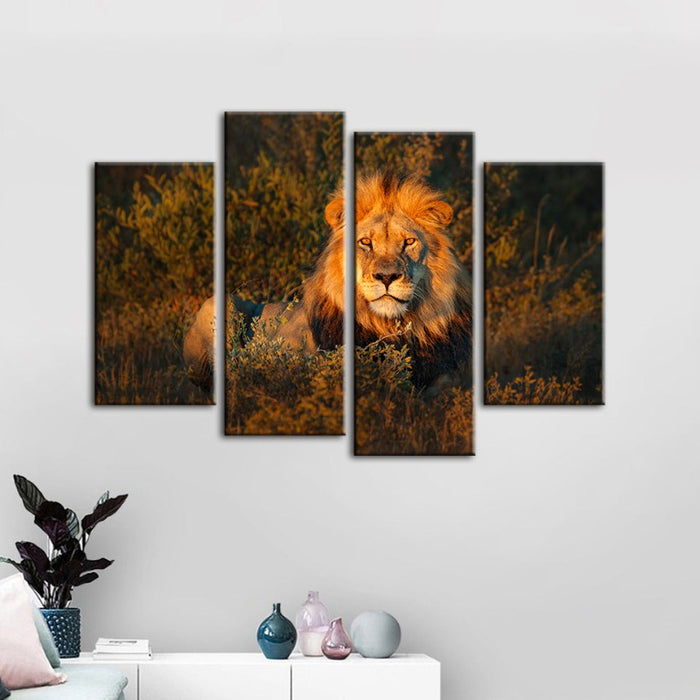 4 Piece Divine Sunset Lion - Canvas Wall Art Painting