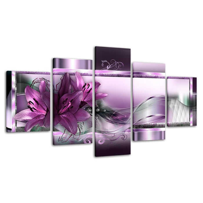 5 Piece Purple Tulip Flower - Canvas Wall Art Painting