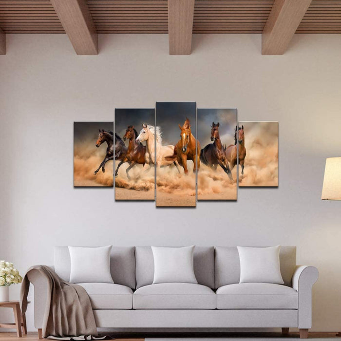 Set Of 5 Running Horse Wall Art Painting