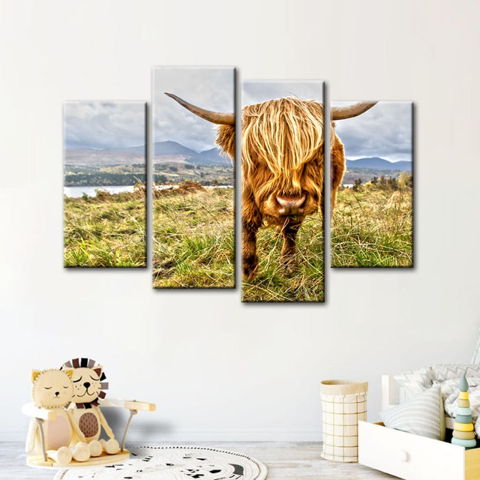 4 Piece Cute Wild Cow - Canvas Wall Art Painting