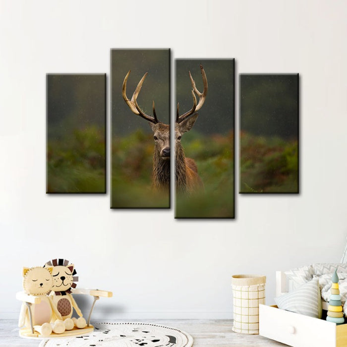 4 Piece Curios Deer Amongst Ferns - Canvas Wall Art Painting