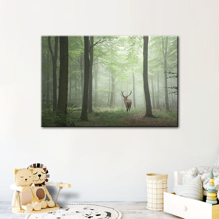 Misty Mystical Deer In The Woods - Canvas Wall Art Painting