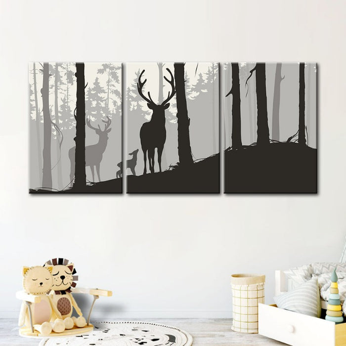 Silhouette Deer Family-Canvas Wall Art Painting 3 Pieces
