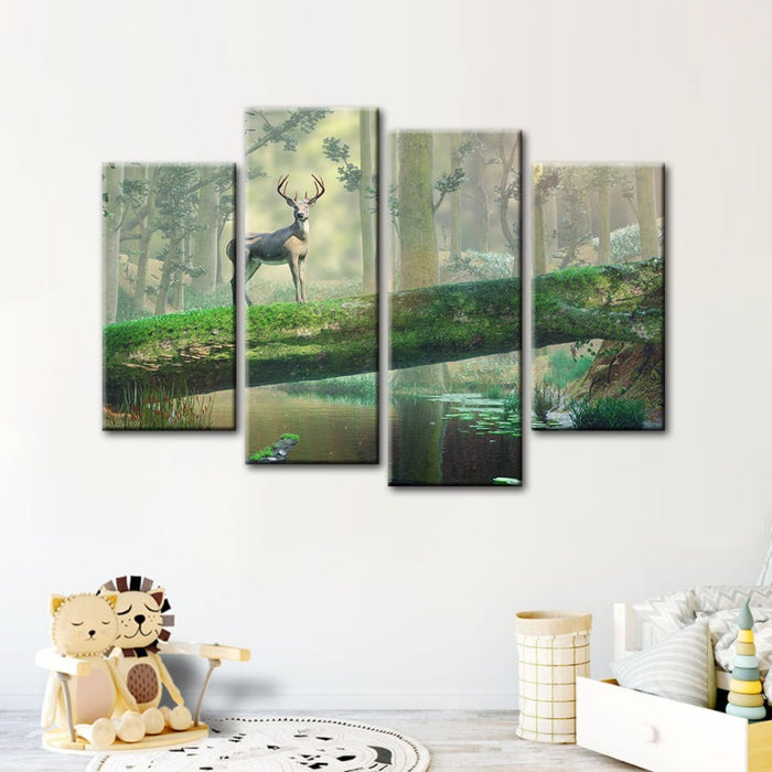 4 Piece Enchanted Forest Deer - Canvas Wall Art Painting