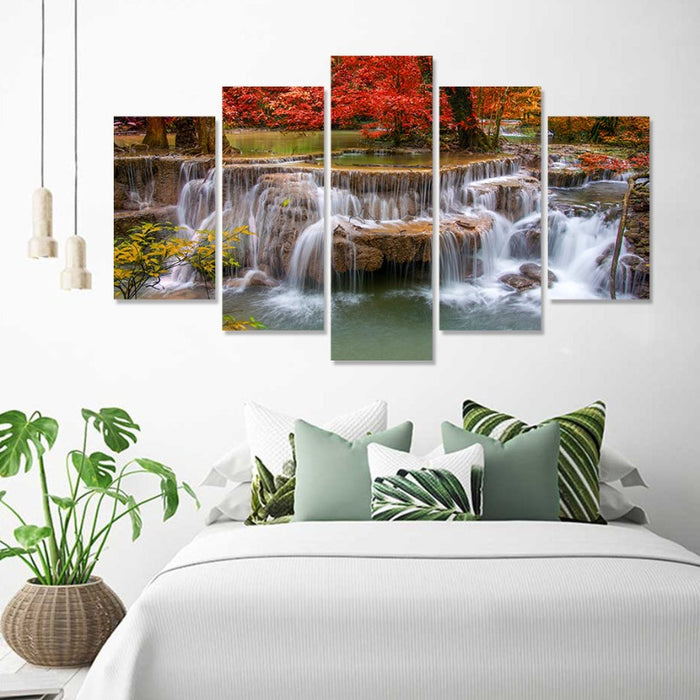 5 Piece Beautiful Waterfall Landscape - Canvas Wall Art Painting