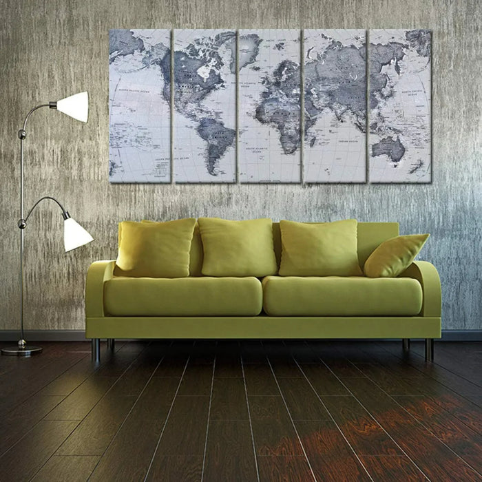 Set Of 5 World Map Decorative  Canvas