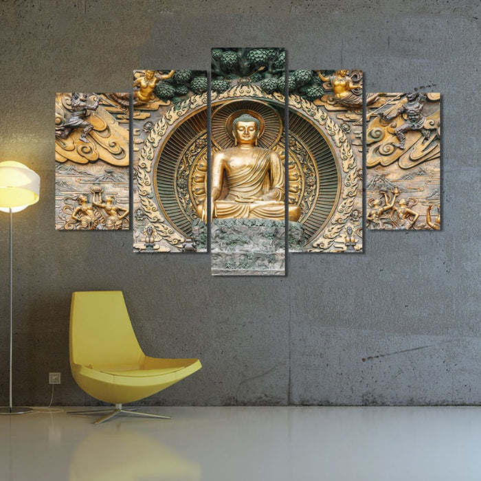 5 Piece Abstract Lingshan Buddha Statue - Canvas Wall Art Painting