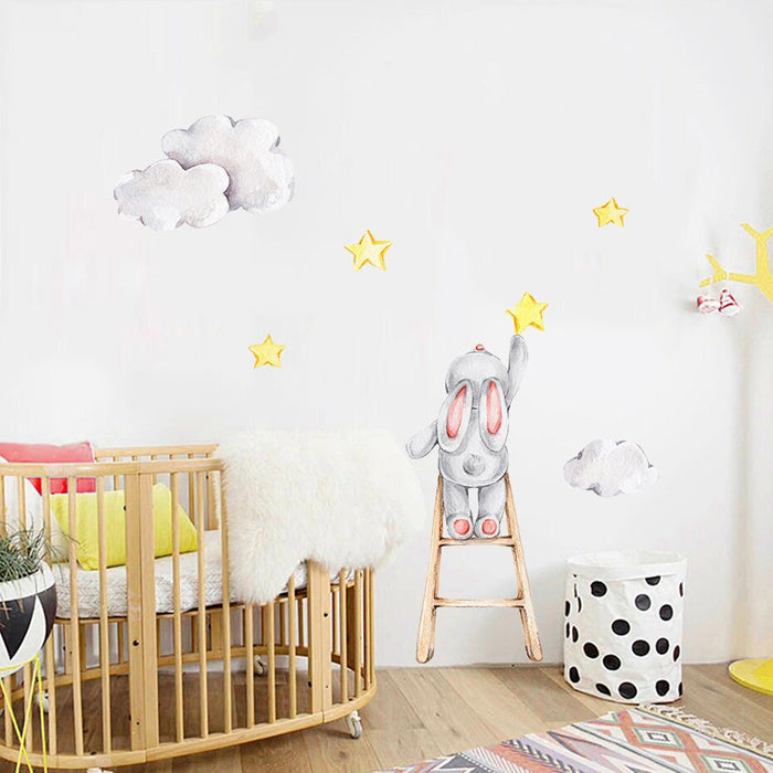 Cute Watercolor Bunny on the Stairs - Removable Wall Decal