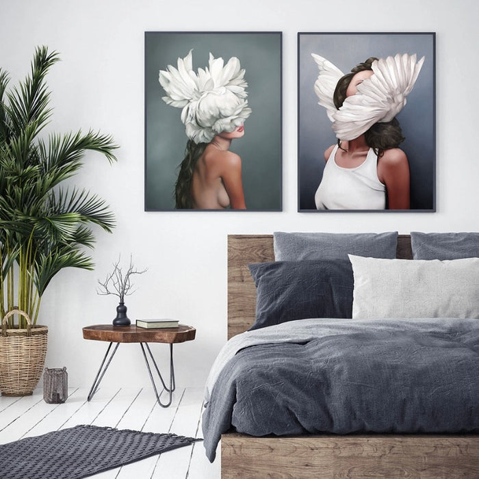 Floral Girl Wall Art Pictures Beauty  - Canvas Wall Art Painting