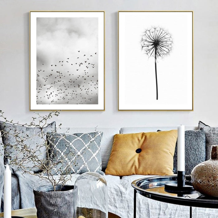Grey Dandelion Sky Scene Life Quotes  - Canvas Wall Art Painting