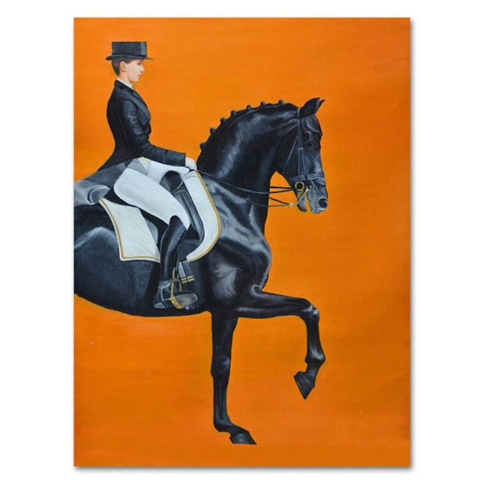 Modern Orange Horse Riding Pictures - Canvas Wall Art Painting