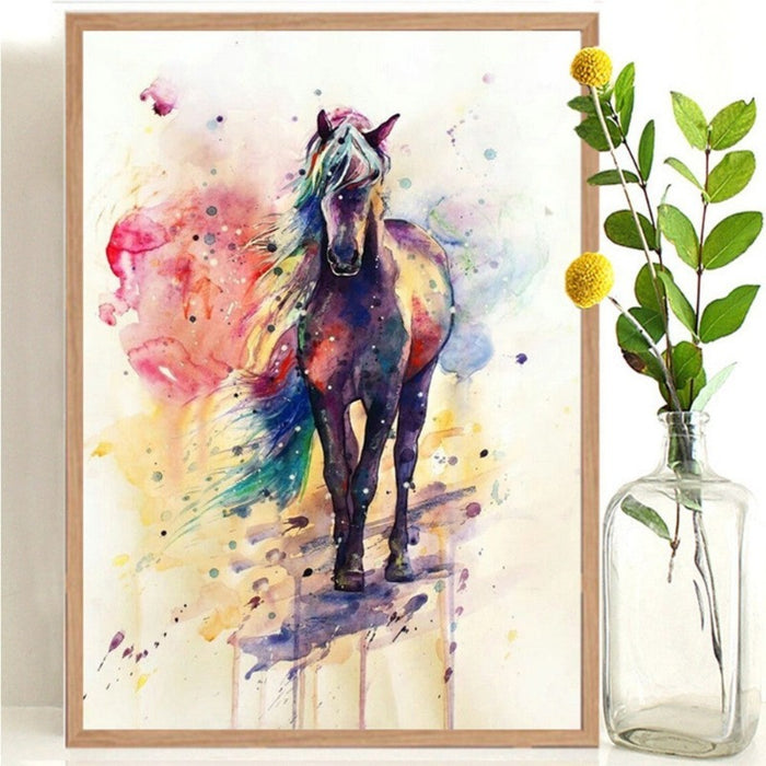 Watercolor Horse Colorful - Canvas Wall Art Painting
