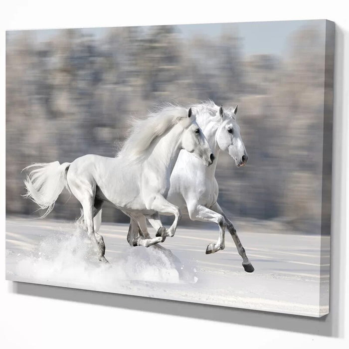 Snow Running White Horses - Canvas Wall Art Painting