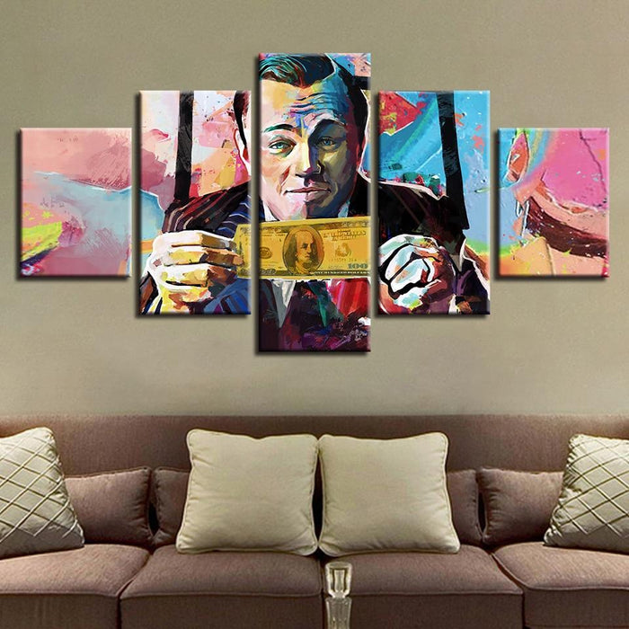 Wolf of Wall Street - 5 Piece Canvas Wall Art Painting | Colorful Decor for Your Home or Office
