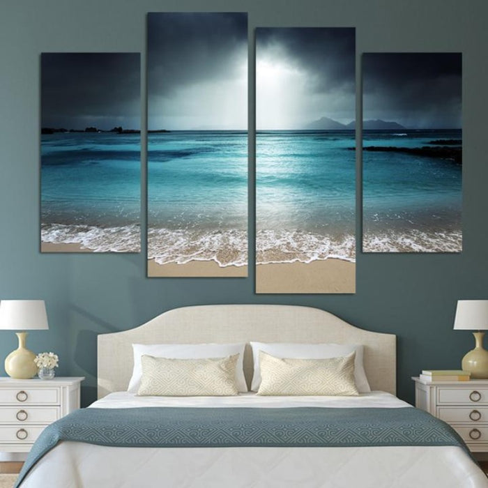 Heaven Ocean - 4 Piece Canvas Wall Art Painting: Calming Beach Scene