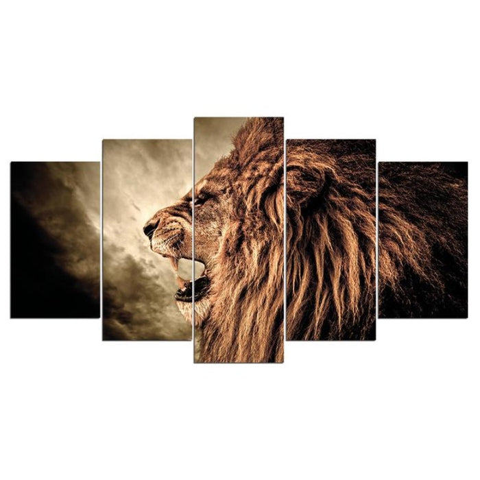 Grand Lion Howl | Roaring Lion - 5 Piece Canvas Wall Art Painting