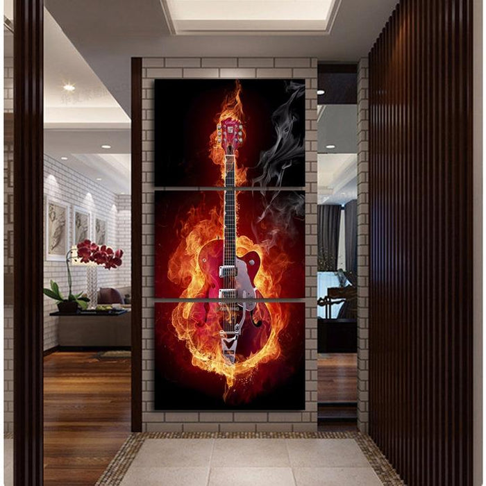 Flaming Electric Guitar - Canvas Wall Art Painting | A Must-Have for Music Lovers