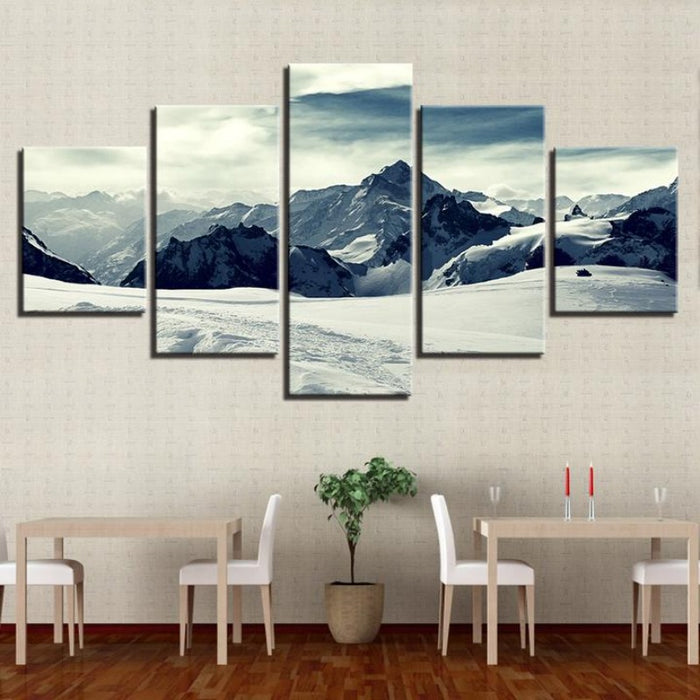 Snow Capped Mountains - 5 Piece Canvas Wall Art Painting | Nature Inspired Wall Art