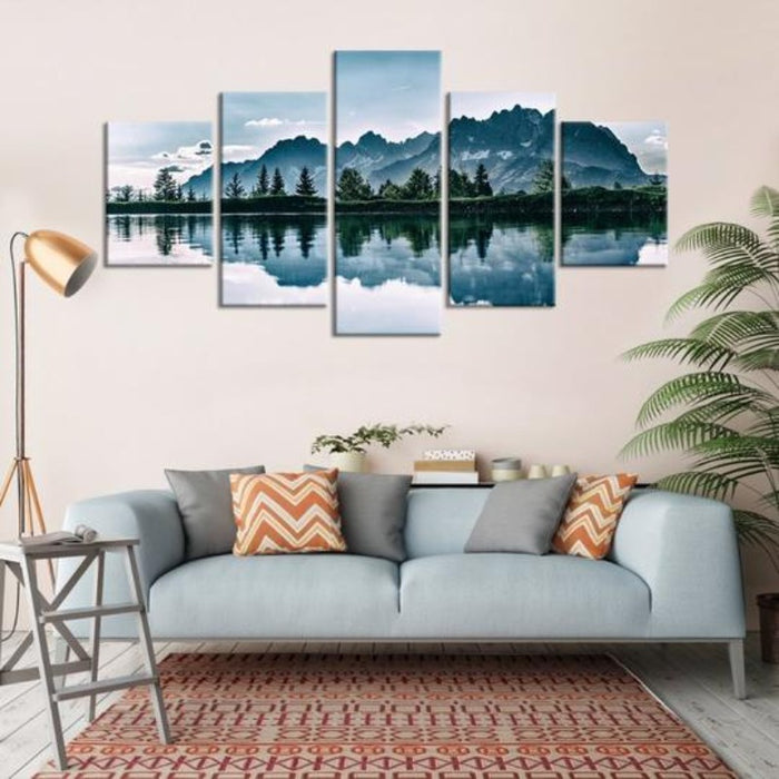 Mountains Lake Tree Scenery - Canvas Wall Art Painting
