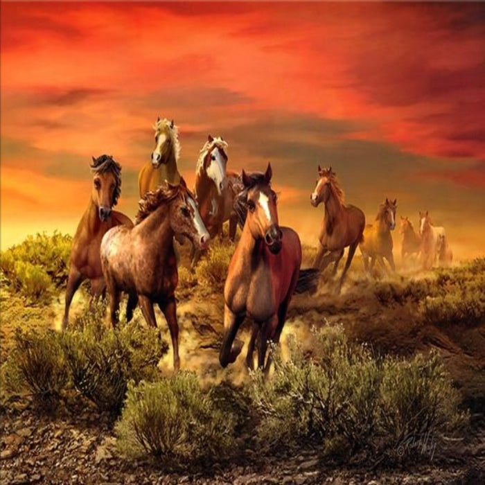Sunset Horses - Canvas Wall Art Painting
