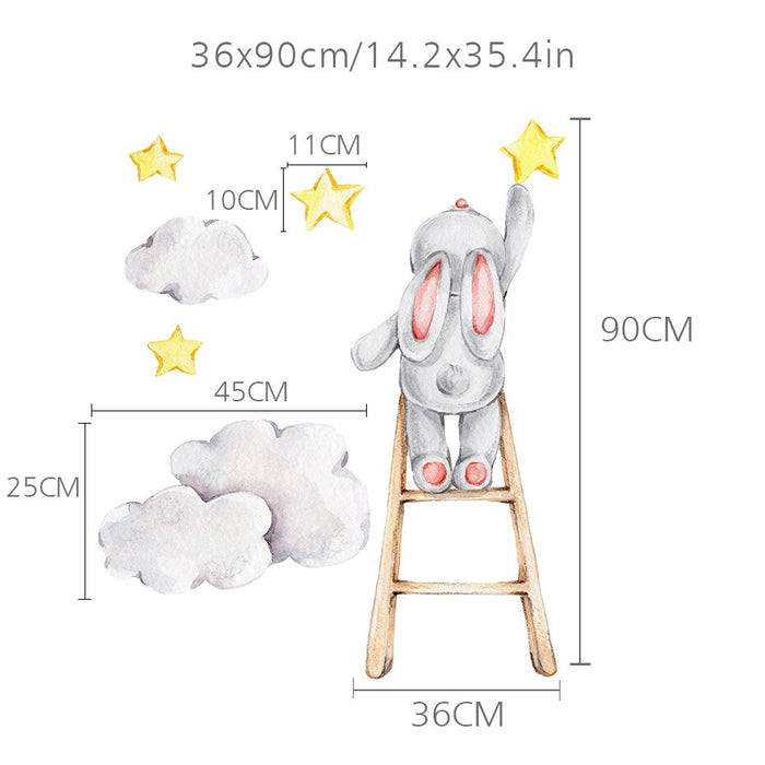 Cute Watercolor Bunny on the Stairs - Removable Wall Decal