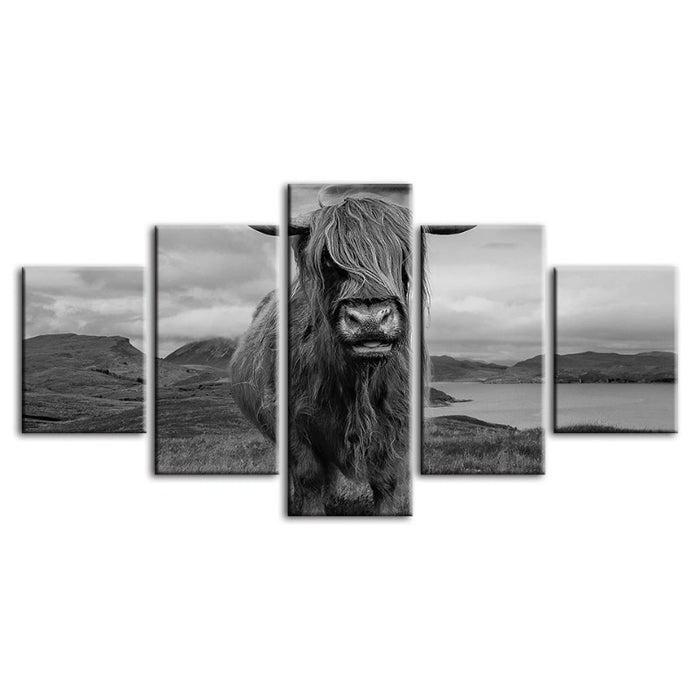 5 Piece Black and White Cow - Canvas Wall Art Painting