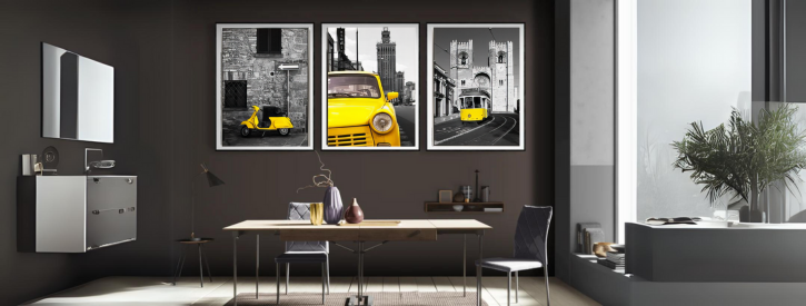 Urban Echoes: Iconic Streets in Monochrome with a Splash of Yellow