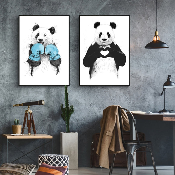Funny Boxing Panda Animal Banksy - Canvas Wall Art Painting