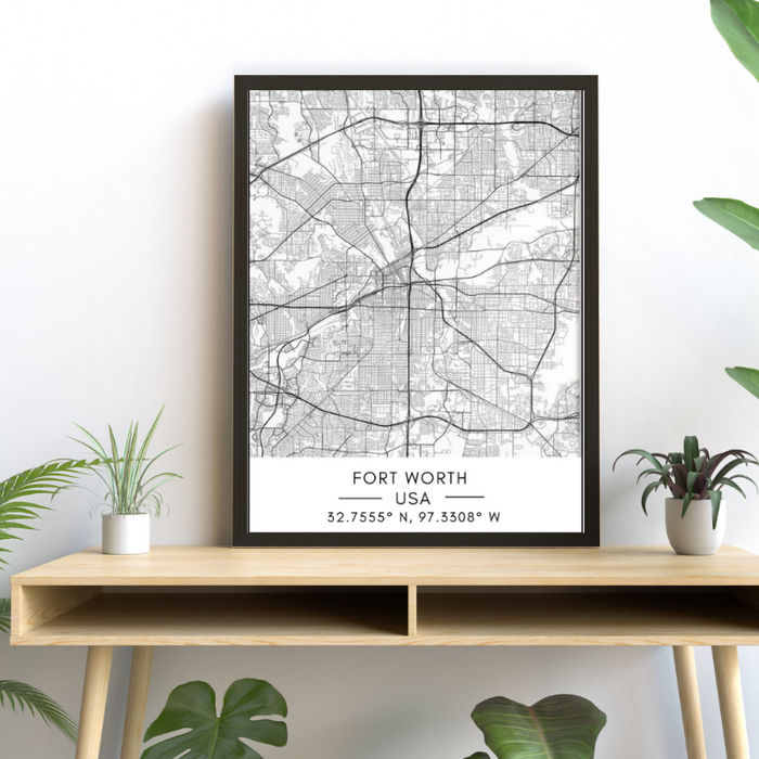 Fort Worth City Map - Canvas Wall Art Painting