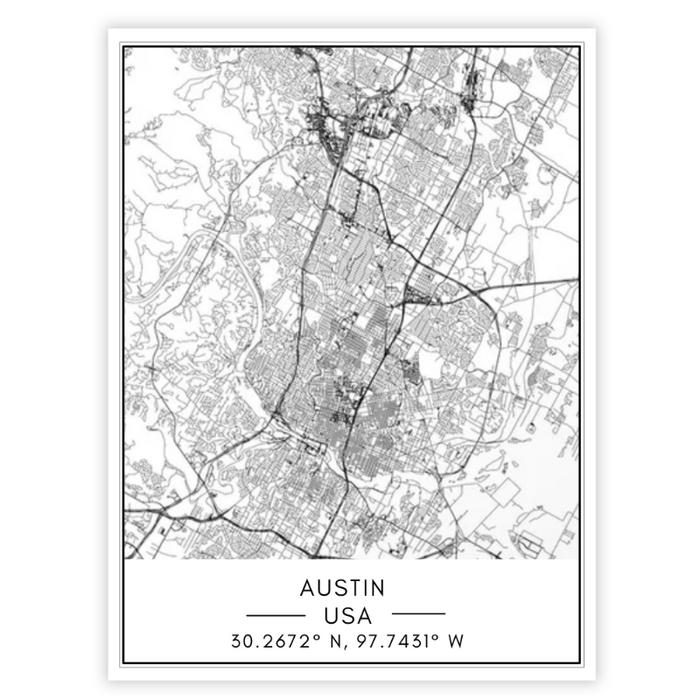 Austin City Map - Canvas Wall Art Painting