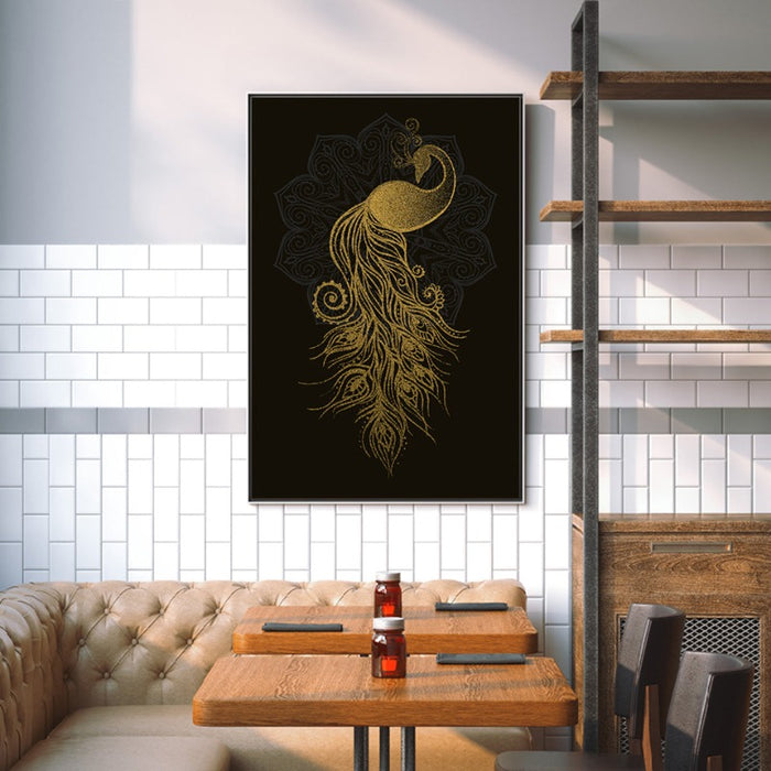 Abstract Golden Mandala Peacock - Canvas Wall Art Painting