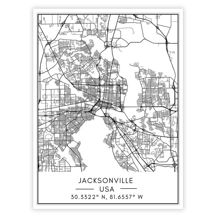 Jacksonville City Map - Canvas Wall Art Painting