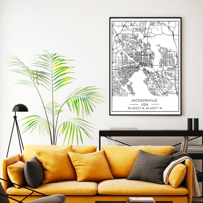 Jacksonville City Map - Canvas Wall Art Painting