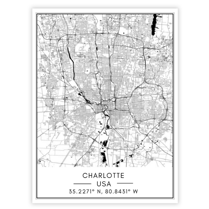 Charlotte City Map-Canvas Wall Art Painting