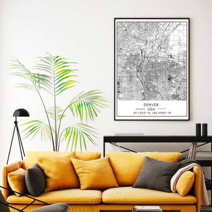 Denver City Map - Canvas Wall Art Painting